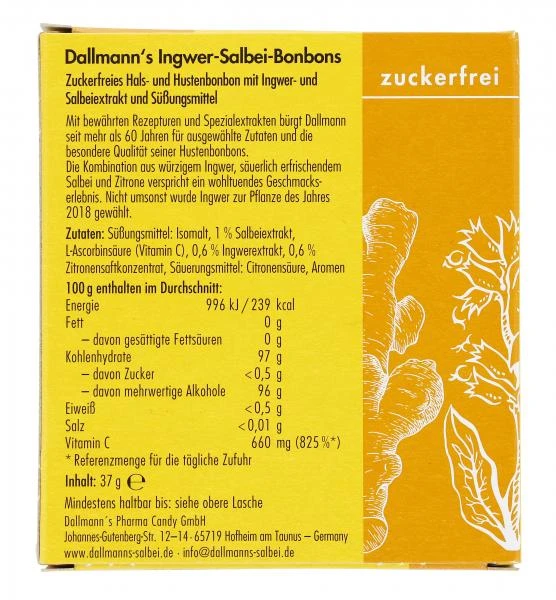 Dallmann's Ingwer-Salbei-Bonbons Mit Vitamin C Und Zitrone 4 Dallmann's Ingwer-Salbei-Bonbons Mit Vitamin C Und Zitrone – Bild 2