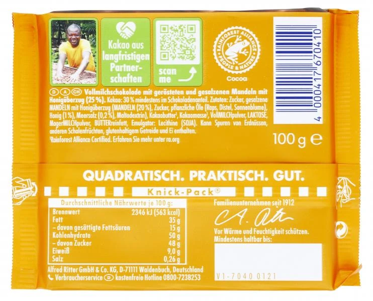 Ritter Sport Nussklasse Honig-Salz-Mandel 4 Ritter Sport Nussklasse Honig-Salz-Mandel – Bild 2