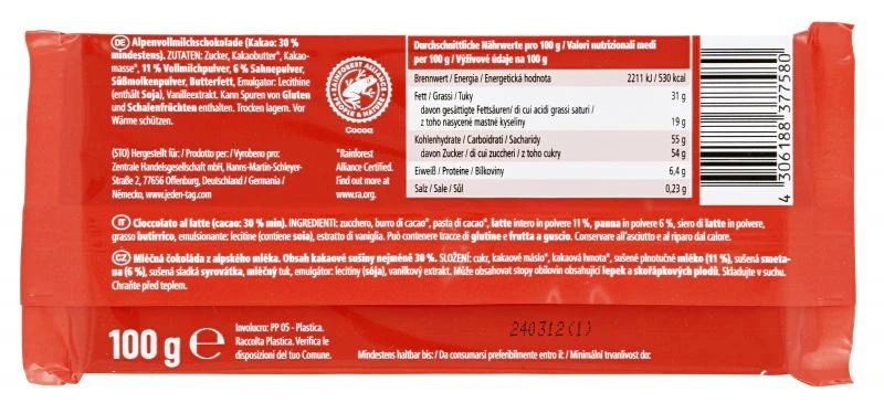 Jeden Tag Schokolade Alpenvollmilch 4 Jeden Tag Schokolade Alpenvollmilch – Bild 2