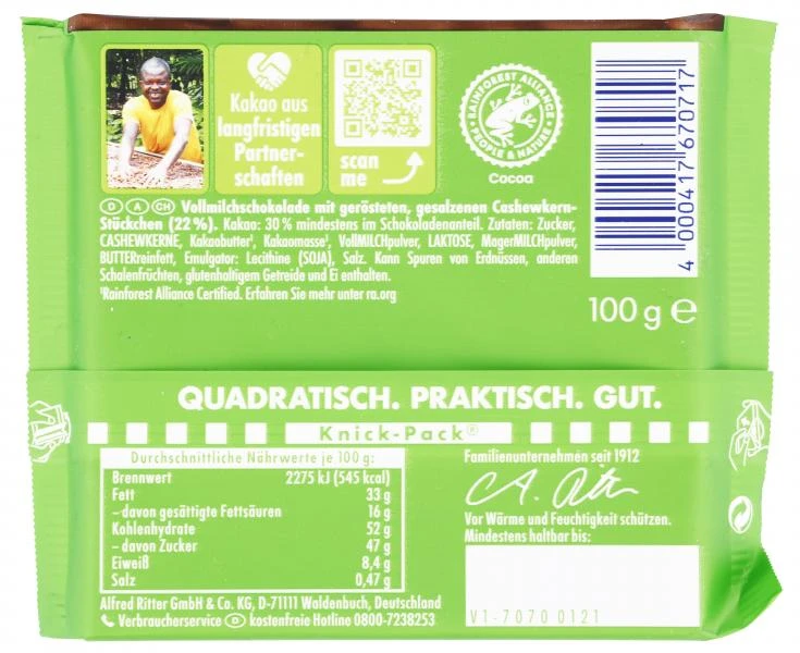 Ritter Sport Nussklasse Cashew 4 Ritter Sport Nussklasse Cashew – Bild 2